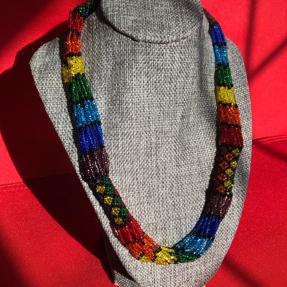 Intricate beaded, multicolored statement necklace - Picture 3 of 6